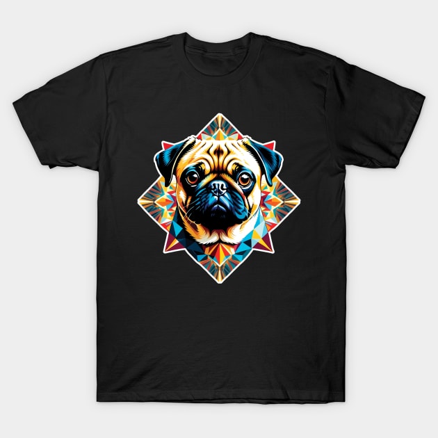 Colorful Geometric Pug T-Shirt by ArtfulTat